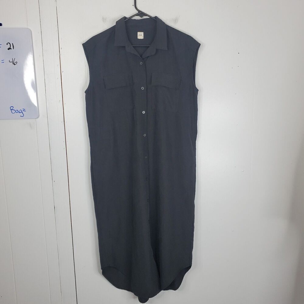 Gap Shirt Dress Midi Cap Sleeve Collar Black Quiet Luxury Capsule Womens XS